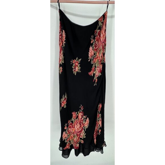 Vintage Black Floral Slip Dress With Ruffle Hem & Beaded Detail - Picture 3 of 9